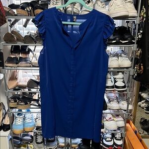 Sleeveless Ruffle Cap-Sleeve Dress in Royal Blue - Unbranded